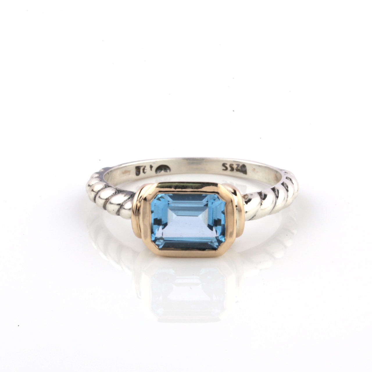 Sterling Silver With 9ct Yellow Gold Swiss Blue Topaz. RR523