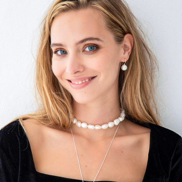 Sterling Silver Shell Pearl Drop Earrings. E5240