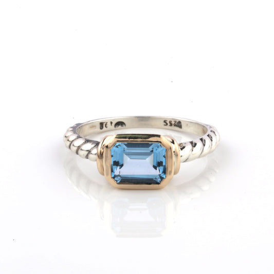 Sterling Silver With 9ct Yellow Gold Swiss Blue Topaz. RR523